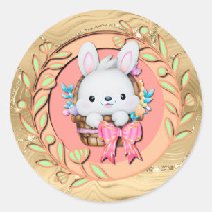 Cute Easter Bunny Sitting in The Basket Classic Round Sticker