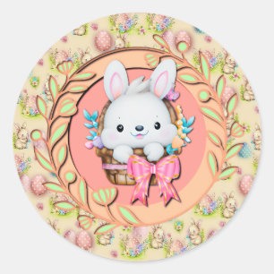 Cute Easter Bunny Sitting in The Basket Classic Round Sticker