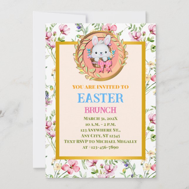 Cute Easter Bunny Sitting in The Basket Invitation (Front)