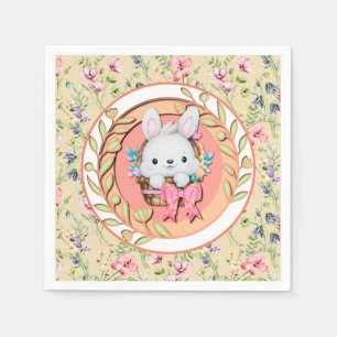 Cute Easter Bunny Sitting in The Basket Napkin