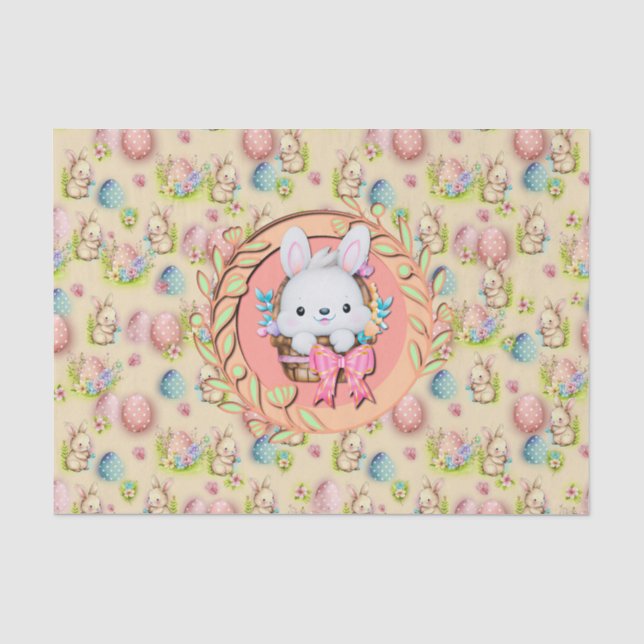 Cute Easter Bunny Sitting in The Basket Tissue Paper (Front)