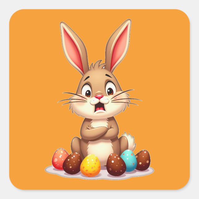 Cute Easter Bunny Sitting with Autocolante Square Sticker (Front)