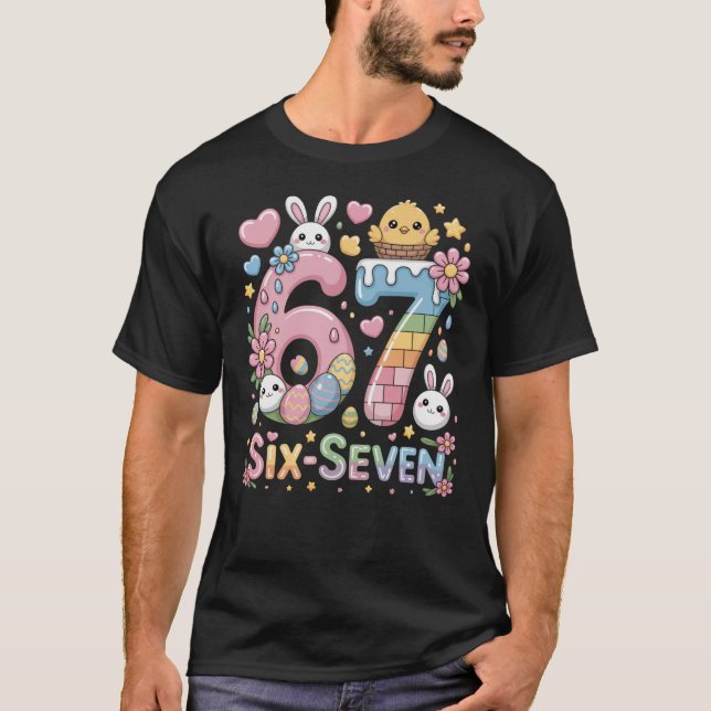 Cute Easter Bunny Six Seven Birthday Design T-Shirt (Front)
