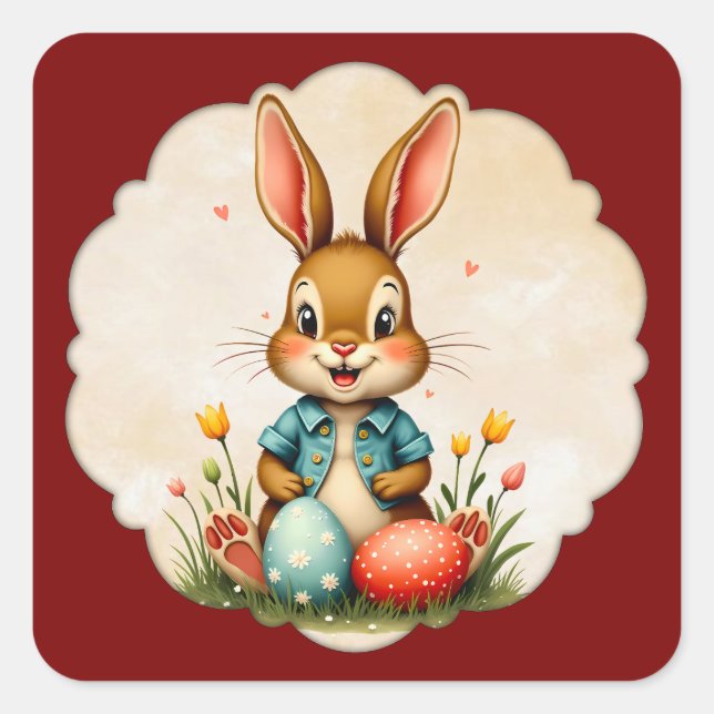 Cute Easter Bunny – Soft Frame - Autocolante Square Sticker (Front)