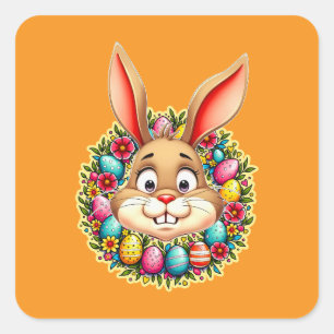 Cute Easter Bunny – Spring Flowers Autocolante Square Sticker
