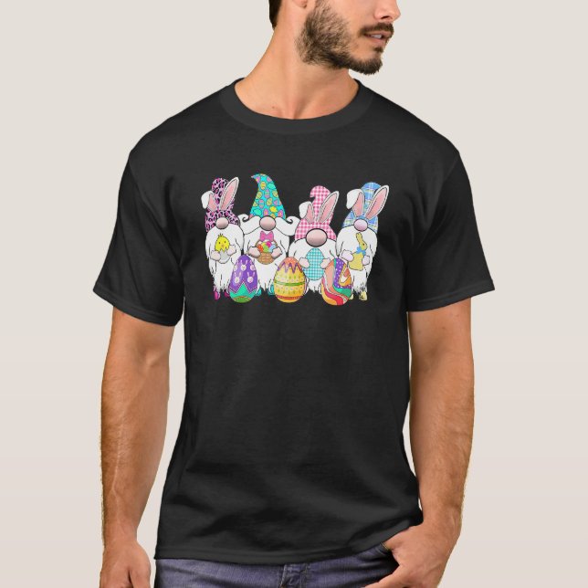 Cute Easter Bunny Spring Gnome Easter Egg Hunting  T-Shirt (Front)