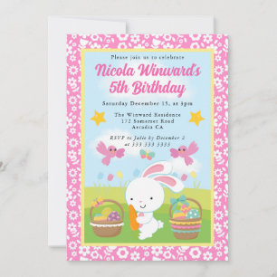 Cute Easter Bunny Spring Kids Birthday Invitation