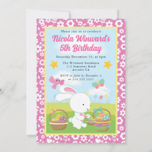 Cute Easter Bunny Spring Kids Birthday Invitation