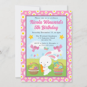 Cute Easter Bunny Spring Kids Birthday  Invitation