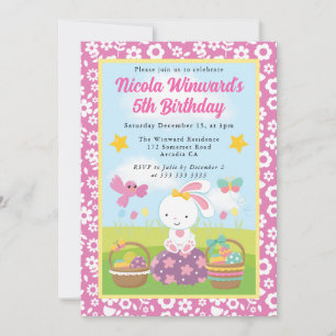 Cute Easter Bunny Spring Kids Birthday  Invitation