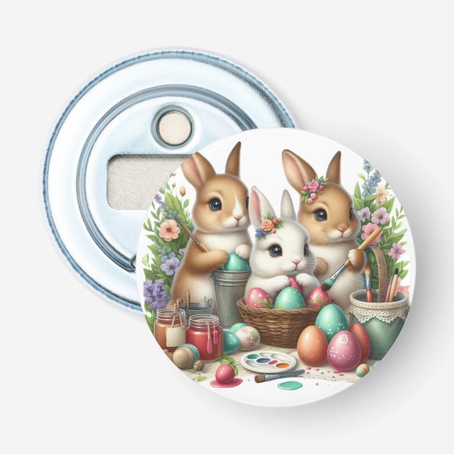 Cute, Easter Bunny/Spring paint party Bottle Opener (Front)