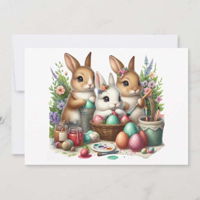 Cute, Easter Bunny/Spring paint party Holiday Card (Front)