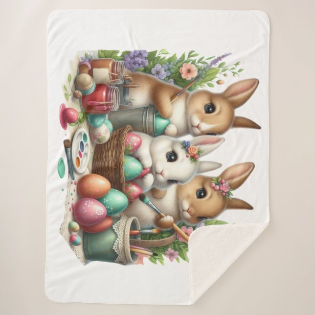 Cute, Easter Bunny/Spring paint party Sherpa Blanket (Front)