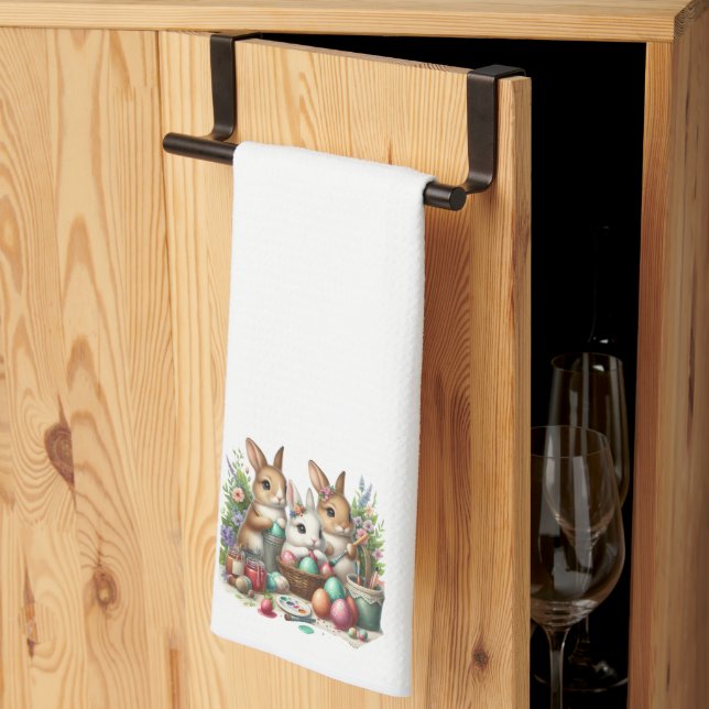 Cute, Easter Bunny/Spring paint party Tea Towel (Thirds Fold)