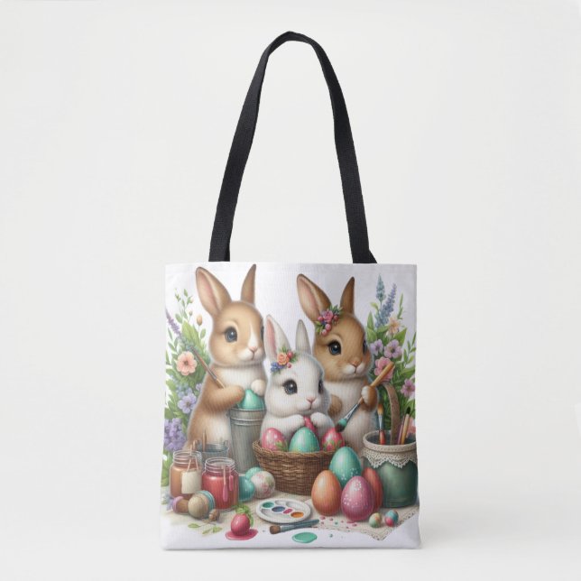 Cute, Easter Bunny/Spring paint party Tote Bag (Front)