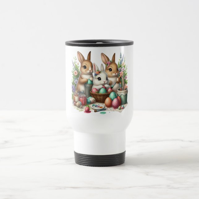 Cute, Easter Bunny/Spring paint party Travel Mug (Center)