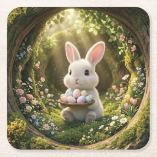 Cute Easter Bunny Square Paper Coaster