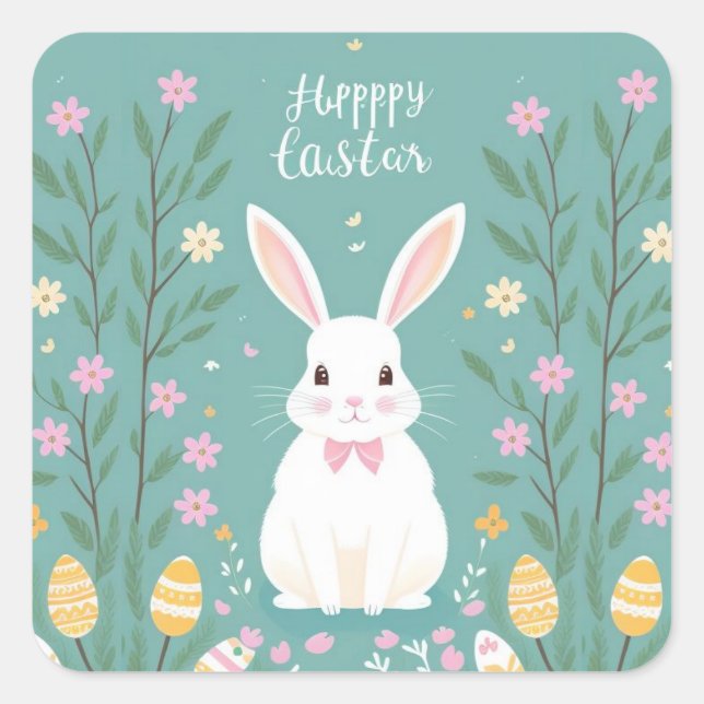 Cute Easter Bunny Square Sticker (Front)