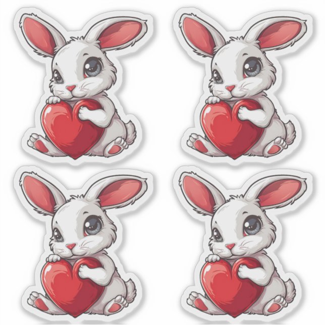 Cute Easter Bunny Sticker Rabbit Hugging Heart (Front)