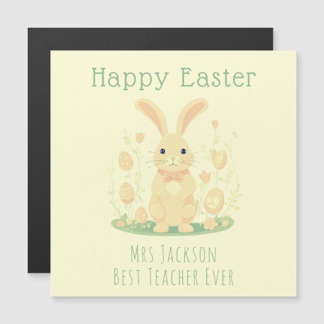 Cute Easter Bunny Teacher Yellow Magnetic Card (Front/Back)