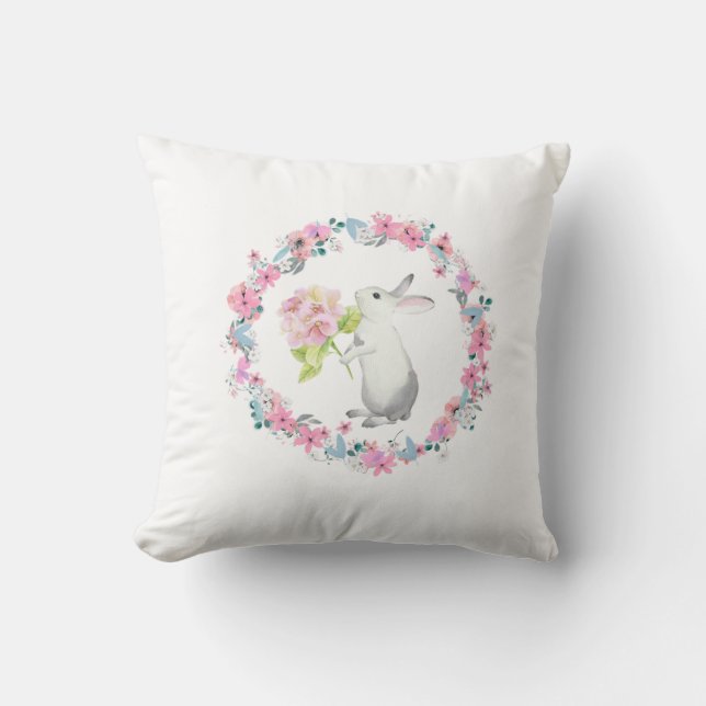 Cute Easter Bunny Throw Pillow (Front)
