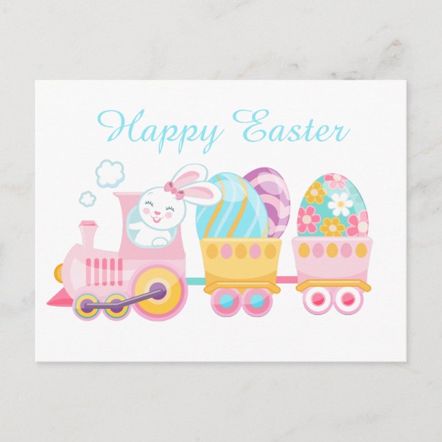 Cute Easter bunny Train Holiday Postcard (Front)