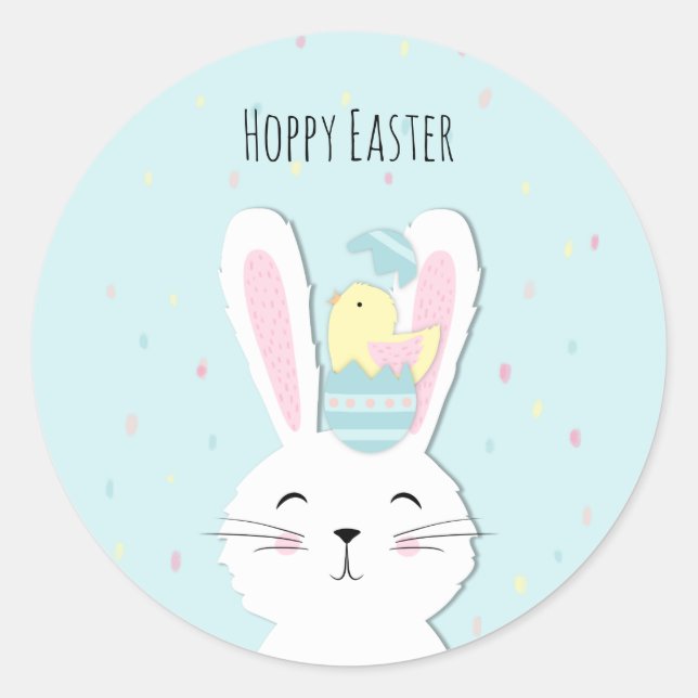 Cute Easter bunny turquoise background Classic Round Sticker (Front)