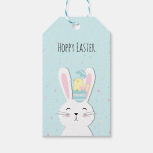Cute Easter bunny turquoise background Gift Tags