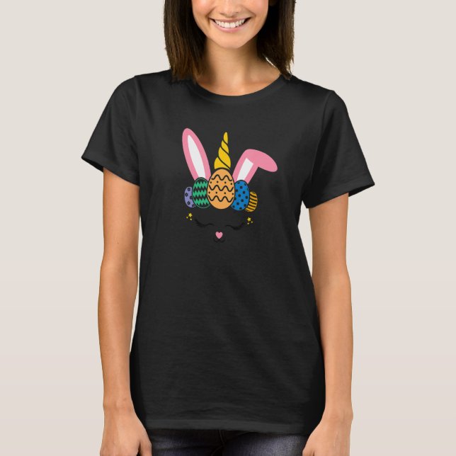 Cute Easter Bunny Unicorn With Easter Eggs Girls W T-Shirt (Front)