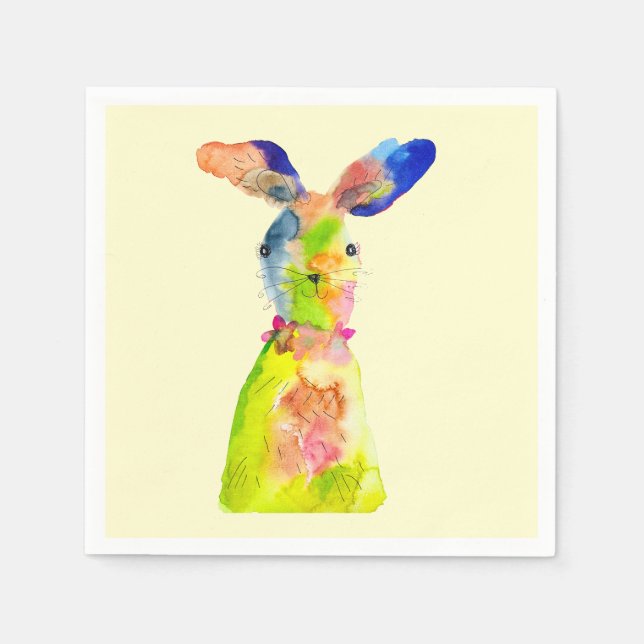 Cute Easter bunny watercolor art Napkin (Front)