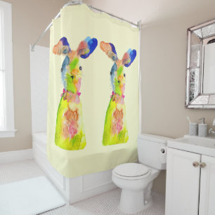 Cute Easter bunny watercolor art Shower Curtain