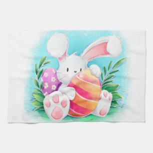Cute Easter Bunny Watercolor Kitchen Towel