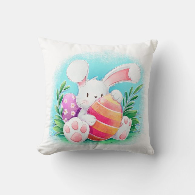 Cute Easter Bunny Watercolor | Throw Pillow (Front)