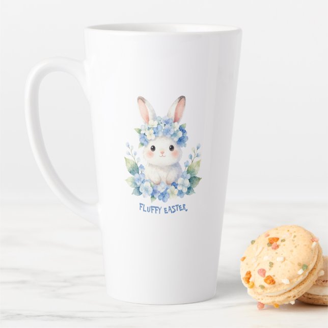 Cute Easter Bunny Watercolor with Hydrangea Latte Mug (In Situ)