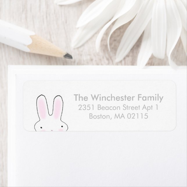 Cute Easter bunny white grey fun address (Insitu)