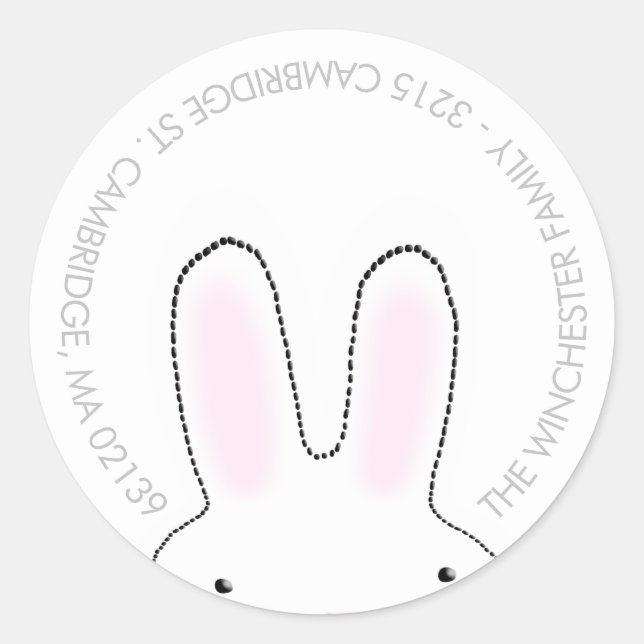 Cute Easter bunny white grey fun address Classic Round Sticker (Front)