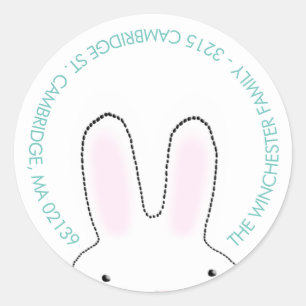 Cute Easter bunny white teal fun address Classic Round Sticker