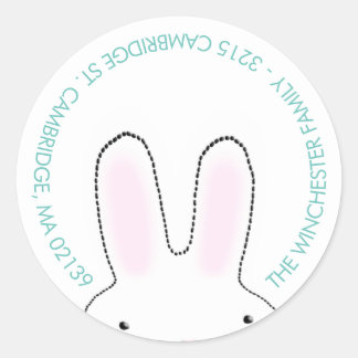 Cute Easter bunny white teal fun address Classic Round Sticker