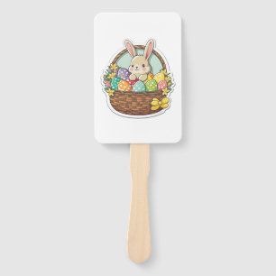 Cute Easter Bunny with a Basket of Decorated Easte Hand Fan