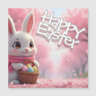 Cute Easter Bunny with Basket and Colourful Eggs