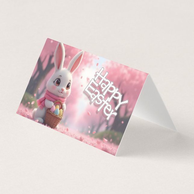 Cute Easter Bunny with Basket and Colourful Eggs (Front)