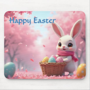 Cute Easter Bunny with Basket of Colourful Eggs Mouse Pad