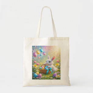 Cute Easter Bunny with Basket of Eggs & Flowers Tote Bag