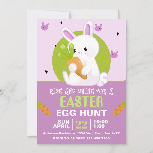 Cute Easter Bunny with Carrot Birthday Party Invitation (Front)