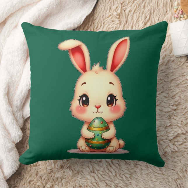 Cute Easter Bunny with Chocolate Egg almofada Cushion (Blanket)