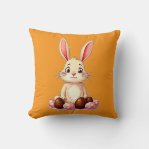 Cute Easter Bunny with Chocolate Eggs almofada Cushion