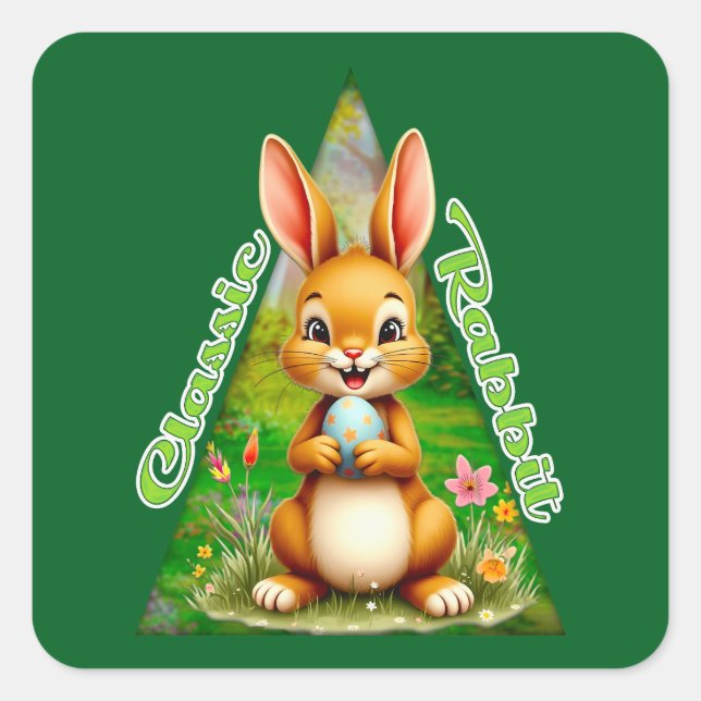 Cute Easter Bunny with Colorful Eggs - Autocolante Square Sticker (Front)