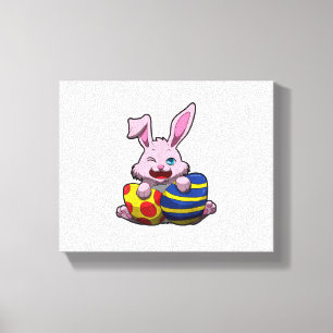 Cute Easter Bunny with Coloured Eggs - Happy Easte Canvas Print