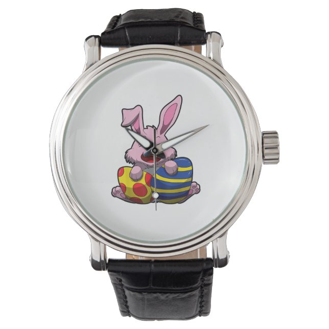 Cute Easter Bunny with Coloured Eggs - Happy Easte Watch (Front)