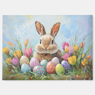 Cute Easter Bunny with Coloured Eggs Magnet
